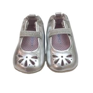 Girl's Robeez Leather Silver Metallic Mary Jane Crib Shoes  3-6 months